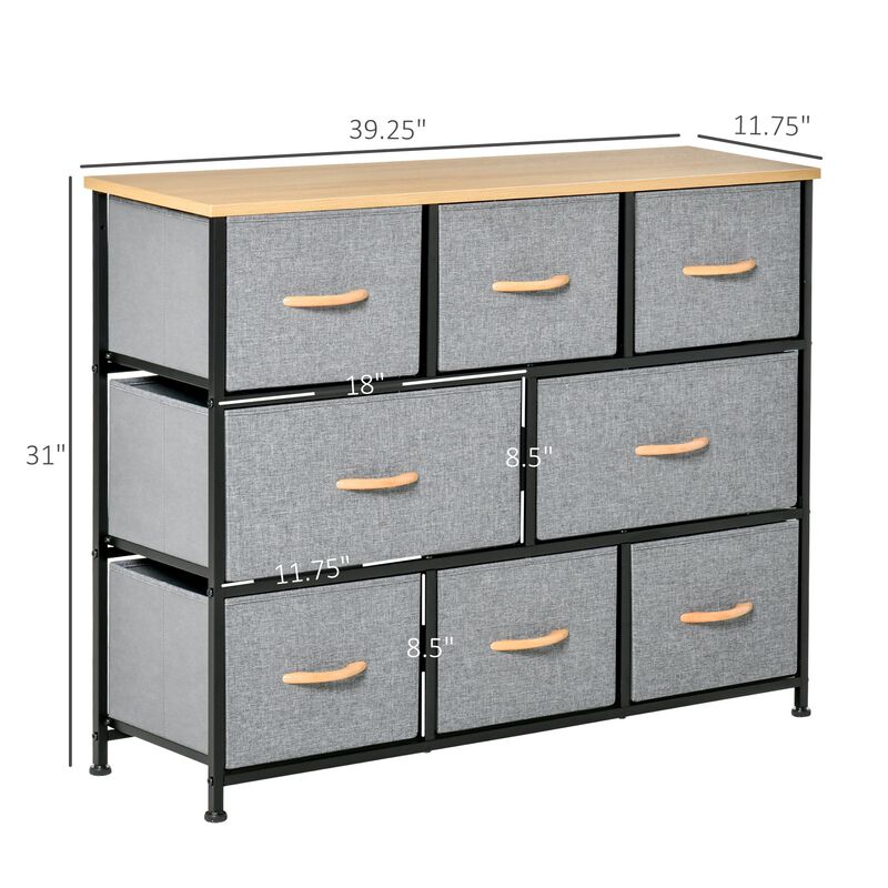 Light Gray Bedroom Storage: 8-Drawer Fabric Dresser with Steel Frame