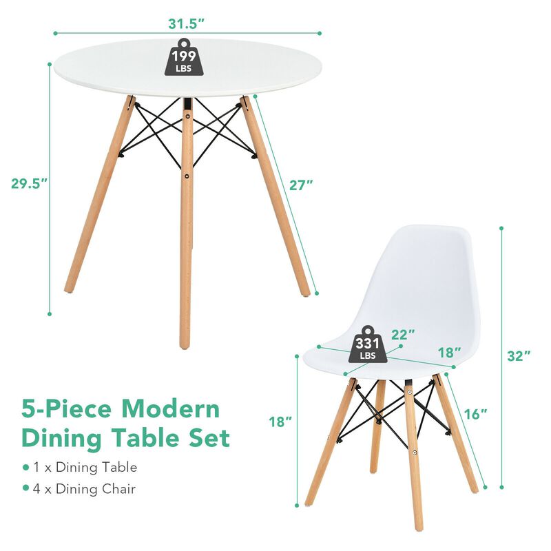 5 Pieces Table Set With Solid Wood Leg For Dining Room