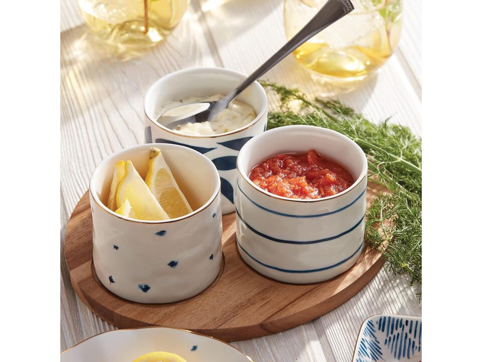 Lenox Blue Bay 4-Piece Snack Bowl & Tray Set, 2.10 LB