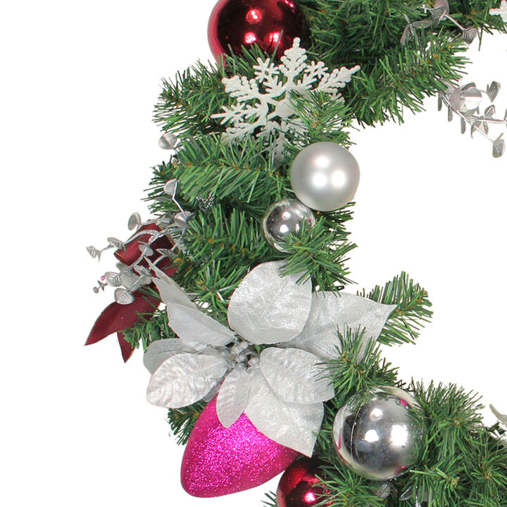 Poinsettia and Eucalyptus Artificial Christmas Wreath - 24-Inch  Unlit