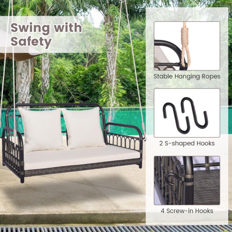 Hivvago 2-Person Outdoor Hanging Chair with Ropes-Gray