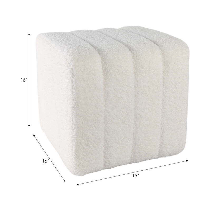 16" Ridged Square Boucle Ottoman, White