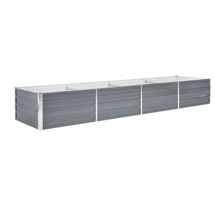 Raised Garden Flower Bed, 32 x 126 Galvanized Steel Gray, Rectangular - Benzara