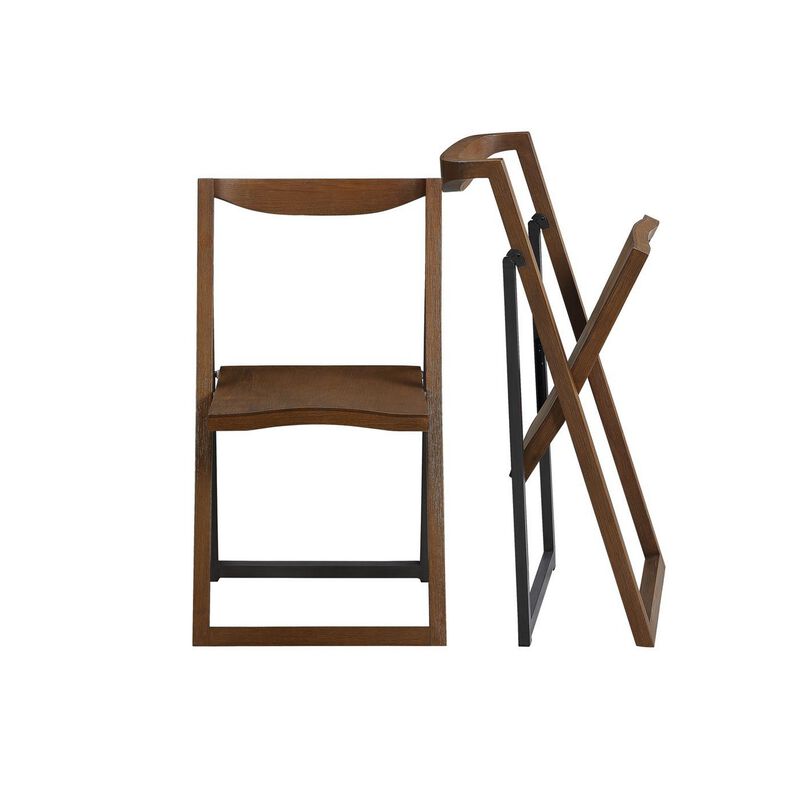 Curved Trim Panel Back Foldable Chair, Set of 2, Brown-Benzara