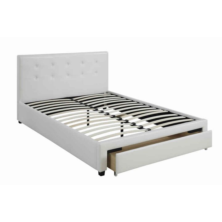 Striking Queen Bed WithDrawer,Pu White-Benzara