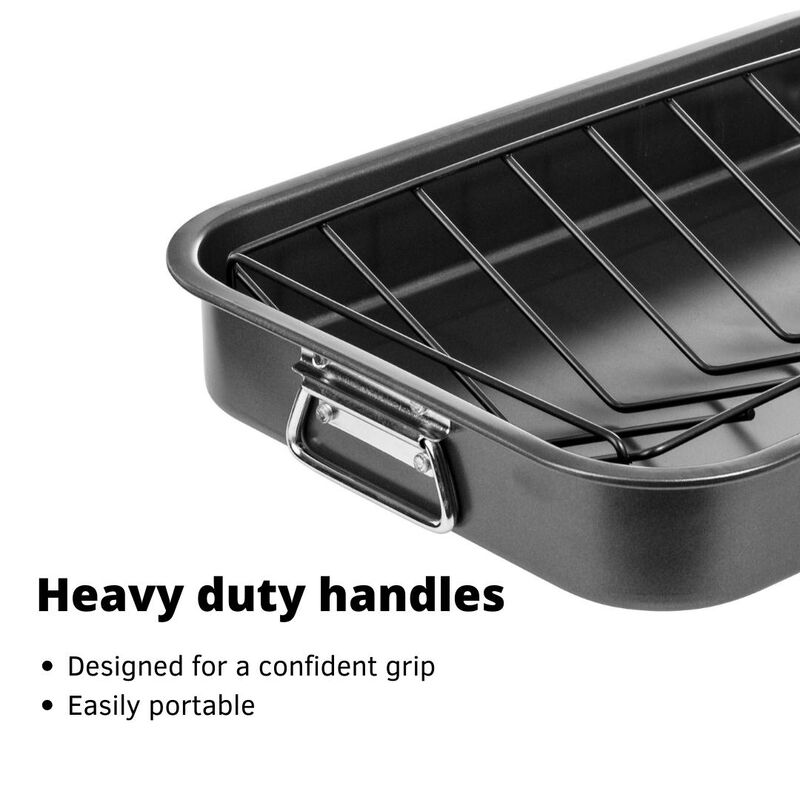 16.5" Non-Stick Carbon Steel Roasting Pan with V Shaped Rack
