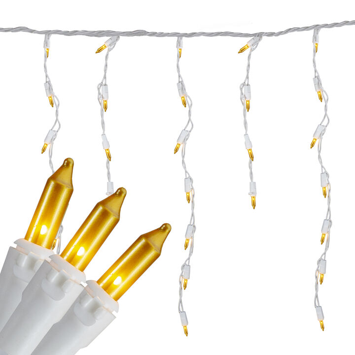 100 Count Opaque Gold Mini Icicle Christmas Lights - 3.5 ft White Wire