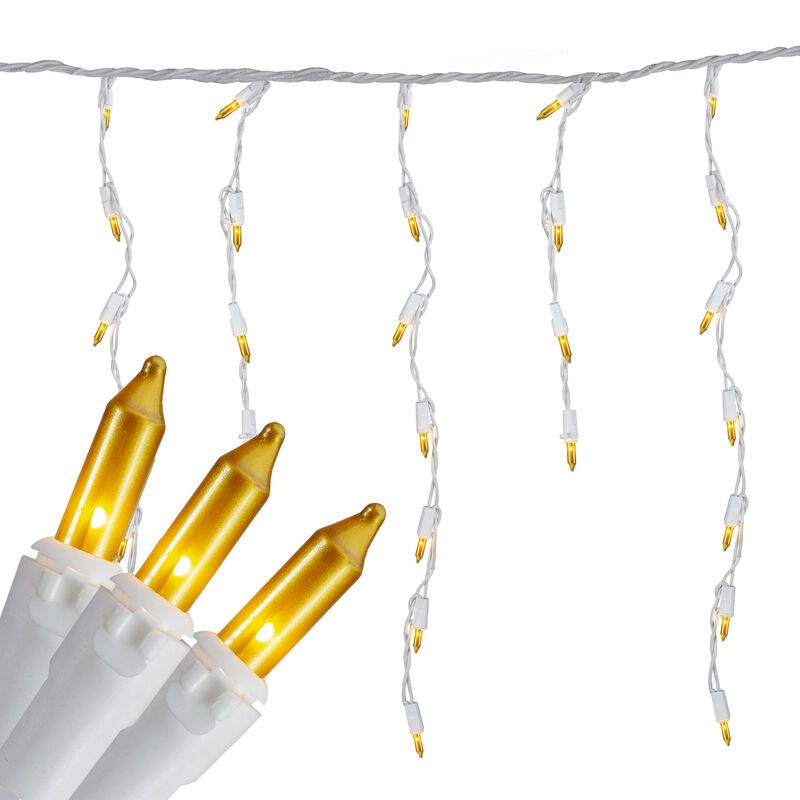 100 Count Opaque Gold Mini Icicle Christmas Lights - 3.5 ft White Wire