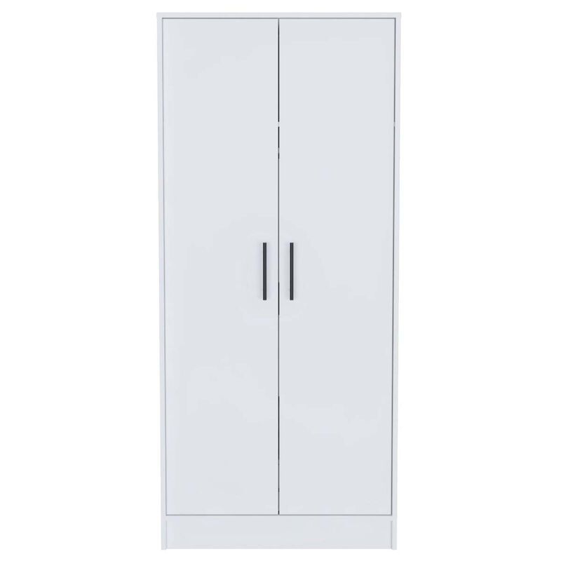 Ambery 180 Armoire, Two Shelves, Double Door, Metal Rod, One Drawer - White