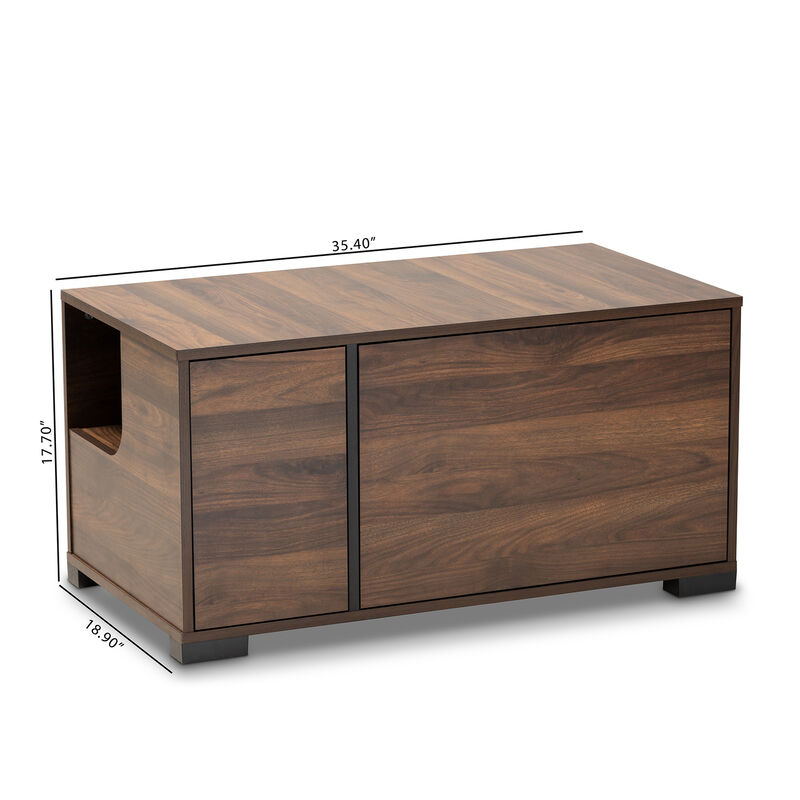 Baxton Studio Connor Modern Walnut Brown Finished 2 Door Cat Litter Box Cover House