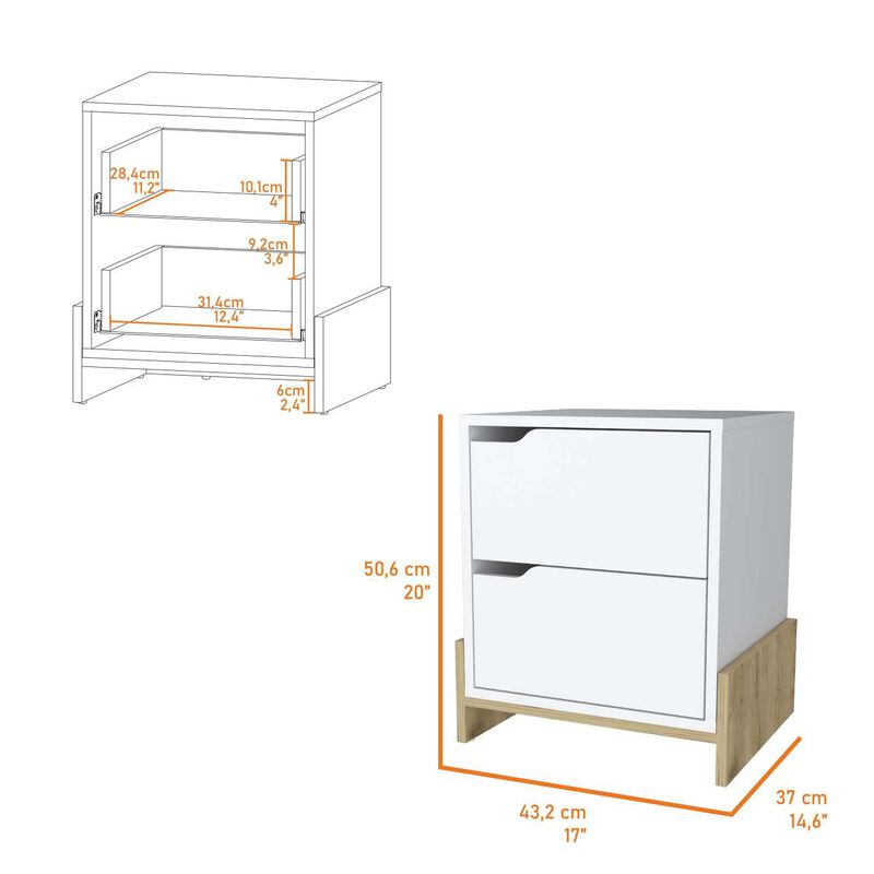 Streamdale Ralston 2-Drawer Nightstand In White And Macadamia