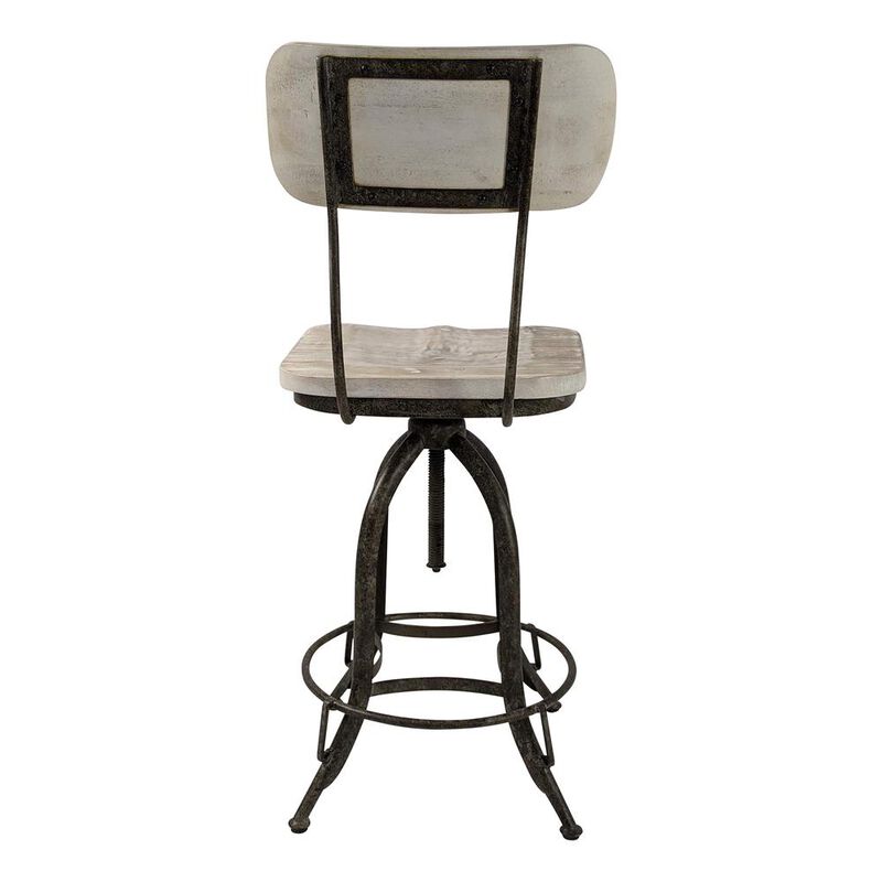 Carolina Living Mason Adjustable Barstool - Natural Driftwood Seat - Aged Iron Base