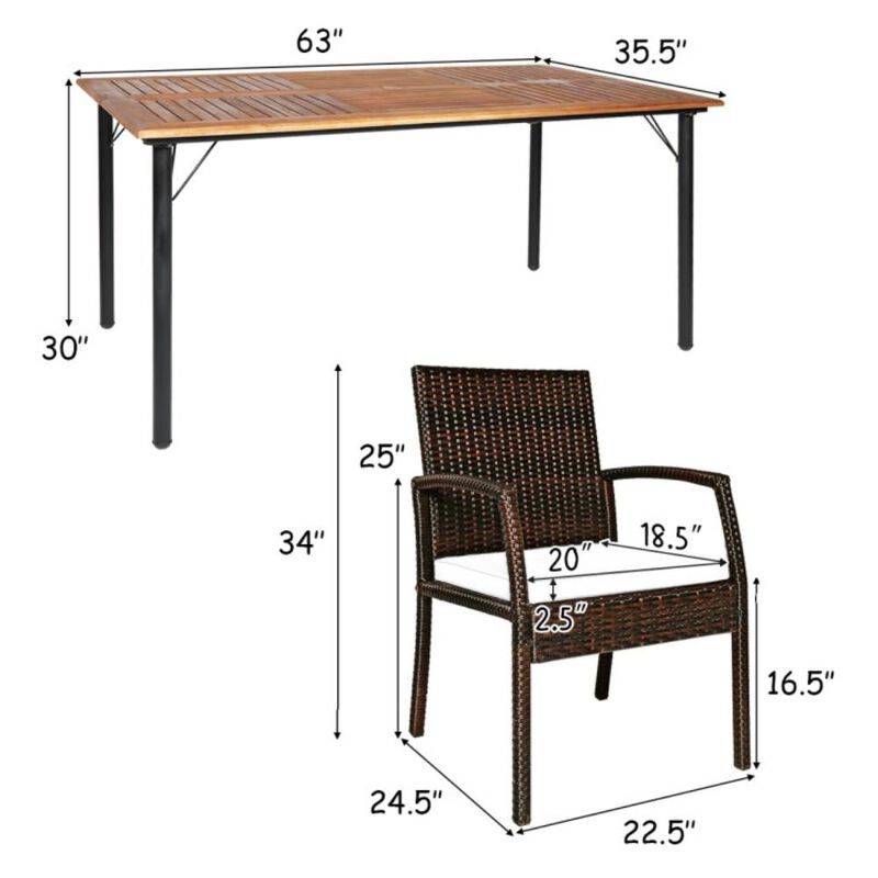 Hivvago 7 Pieces Patio Rattan Cushioned Dining Set with Umbrella Hole