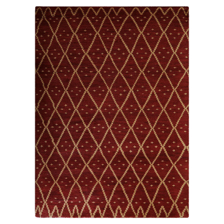 HAND KNOTTED WOOL Geometric AREA RUGS  - 10'x14', Rectangle Shape, Red Gold Color, Geometric Modern, Medium Pile Handmade Area Rugs for Living Room, Bed Room (N01118)