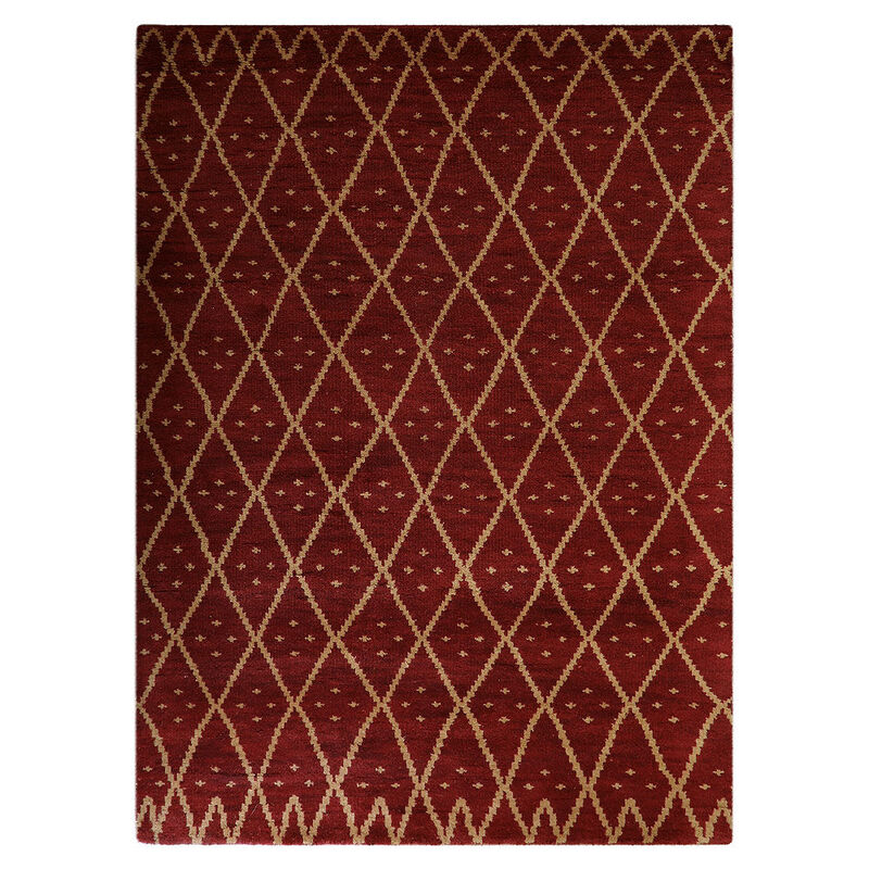 HAND KNOTTED WOOL Geometric AREA RUGS  - 10'x14', Rectangle Shape, Red Gold Color, Geometric Modern, Medium Pile Handmade Area Rugs for Living Room, Bed Room (N01118)