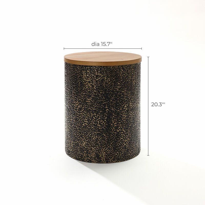 LuxenHome Black and Gold Hammered Iron Metal Table with MDF Wood Top