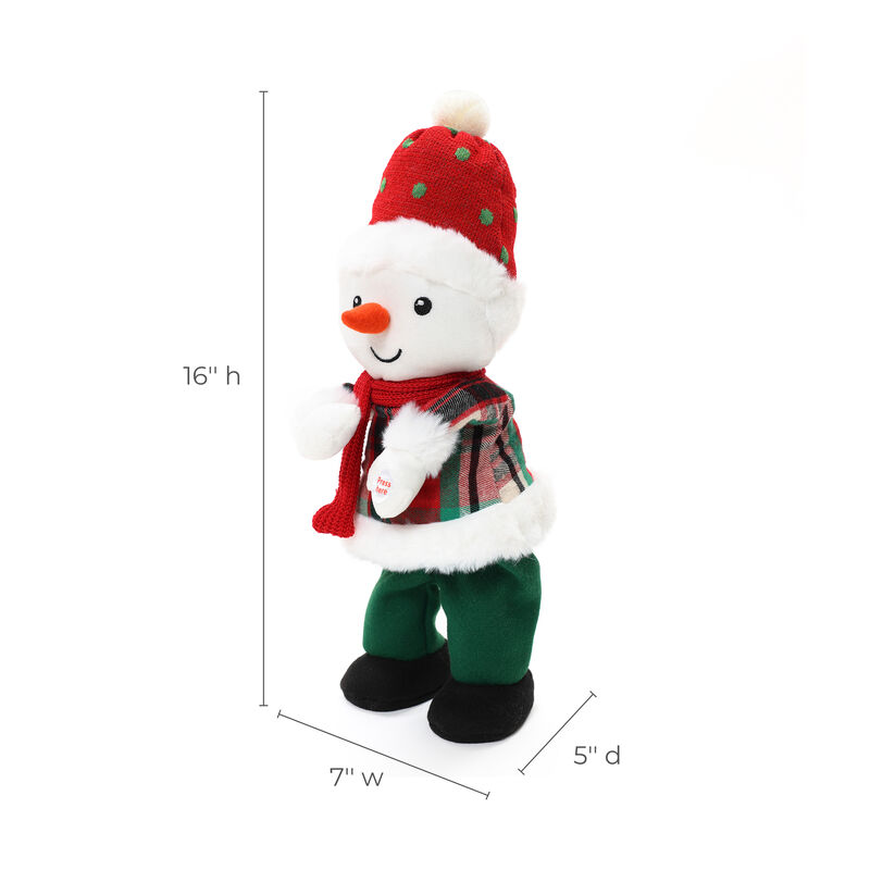 LuxenHome Animated Singing 16" Tall Snowman Holiday Decoration, Battery Operated
