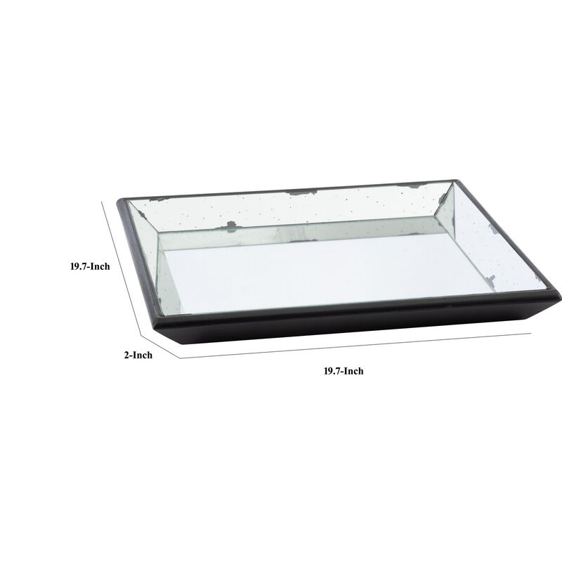 Inez 20 Inch Decorative Glass Tray, Silver Mirrored, Wall Hanger, Medium - Benzara