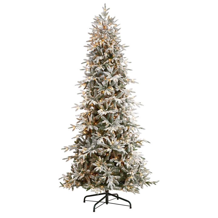 Nearly Natural Flocked Manchester Spruce Artificial Christmas Tree with Lights and Bendable Branches
