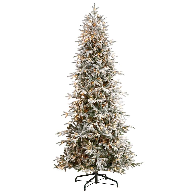 Nearly Natural Flocked Manchester Spruce Artificial Christmas Tree with Lights and Bendable Branches