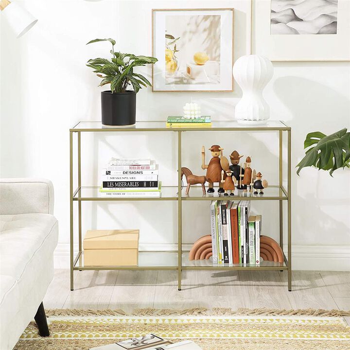 3-Tier Tempered Glass Console Table with Modern Shelves