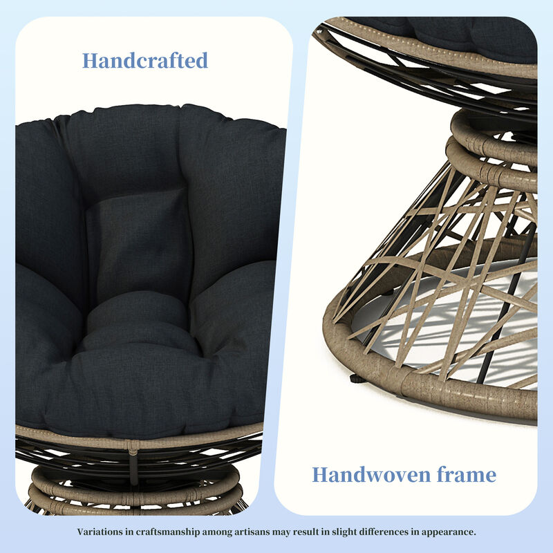 40" Ergonomic Wicker Chair with Cloud Thick Density Fabric Cushion,3-proof Cover,High Capacity Iron Frame,Fluid 360 Degree Swivel for Reading,Living Room, Bedroom,Lounge