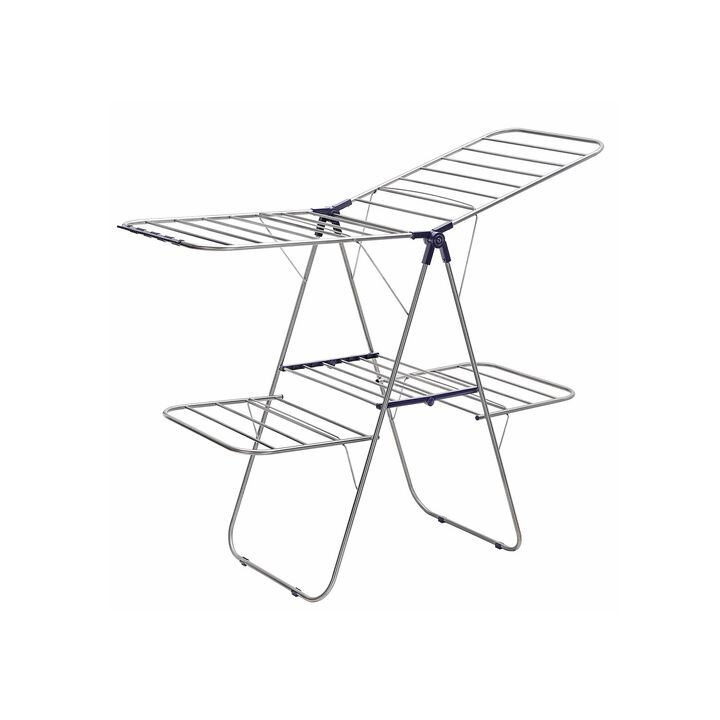 2-Level Clothes Drying Rack, Stainless Steel Laundry Rack with Height-Adjustable Wings