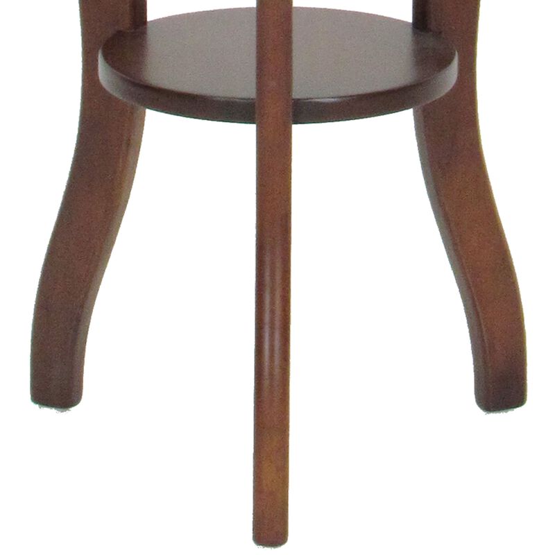 31.5 Inch Round Pedestal Stand with Open Bottom Shelf and Flared Legs,Brown-Benzara
