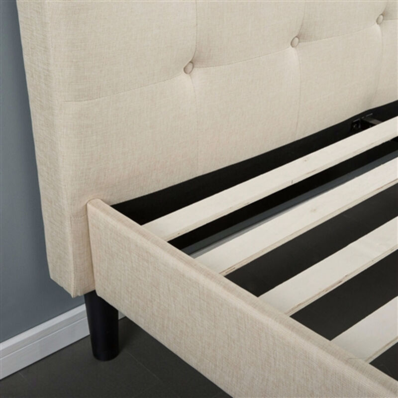 Platform Bed Frame with Button Tufted Upholstered Headboard