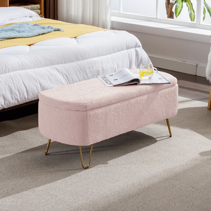 Mondawe Storage Entryway Ottoman Bench, Faux Fur Bench Upholstered Padded for End of Bed