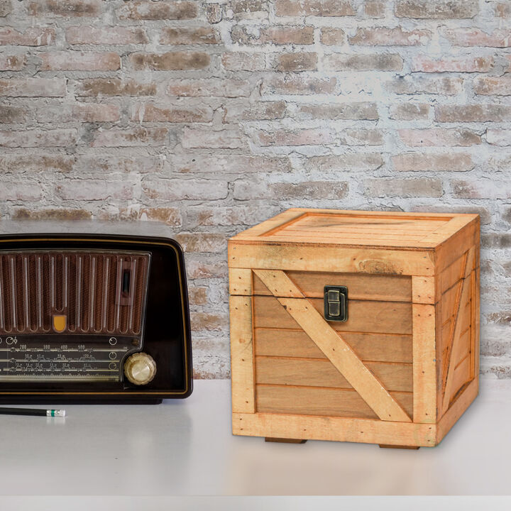 Stackable Wooden Cargo Crate Style Storage Chest, Light Brown