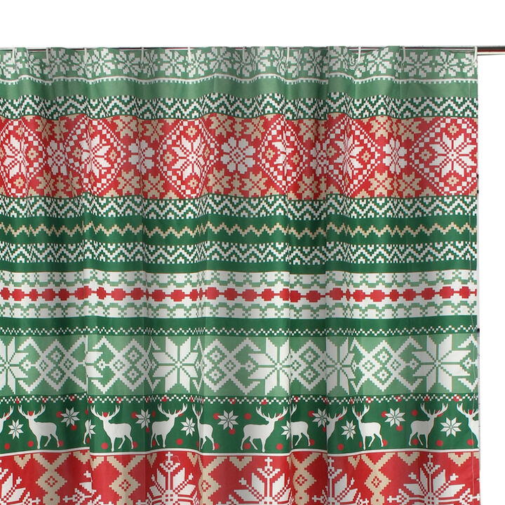 Live 72 x 72 Inch Microfiber Shower Curtains, Festive Winter Print - Benzara