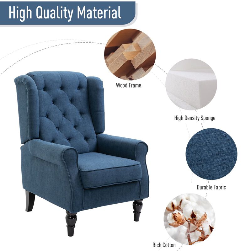 Blue Tufted Elegance: Fabric Accent Armchair with Padded Seat