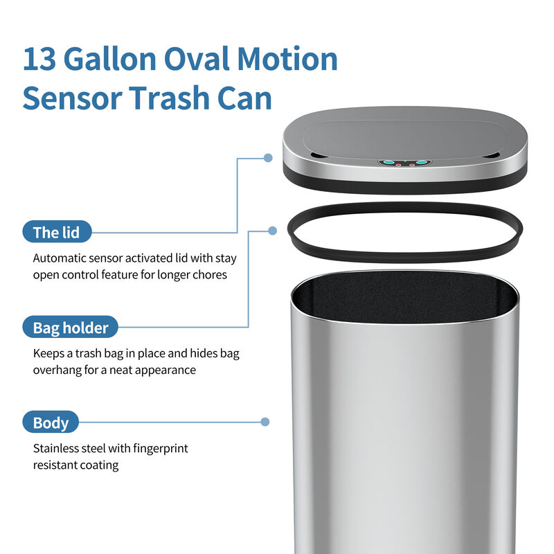 13 Gallon Stainless Steel Oval Trash Can