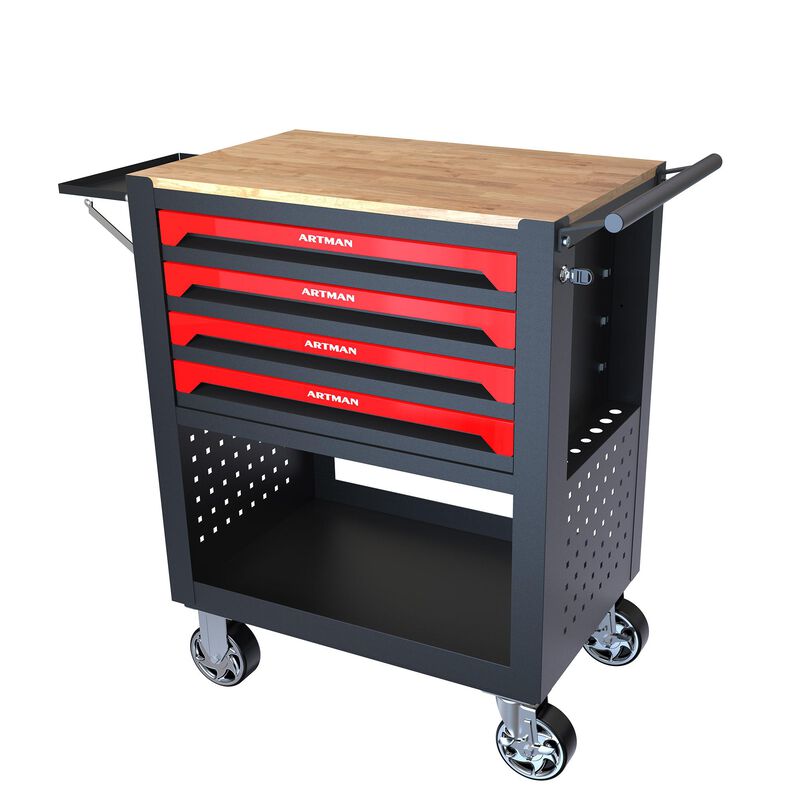 4-Drawer Rolling Tool Cart with Wooden Top Portable Storage Cabinet for Garage & Workshop