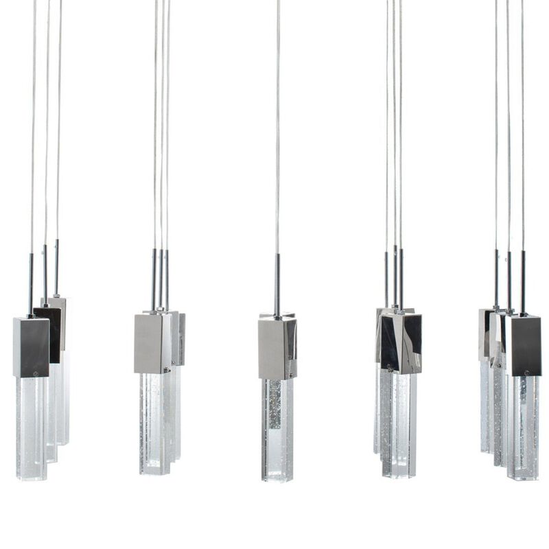 Sparkling Night Chandelier Chrome Metal and Acrylic 15 LED Light Dimmable