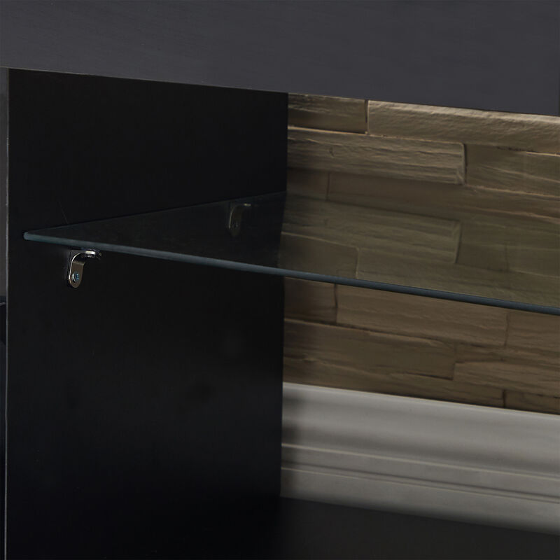 Black Modern TV Stand with LED Lights, high glossy front TV Cabinet, can be assembled in Lounge Room