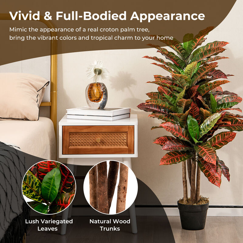 Artificial Croton Plant 40" Tall Fake Croton Palm Tree with Colorful Variegated Leaves and Pot