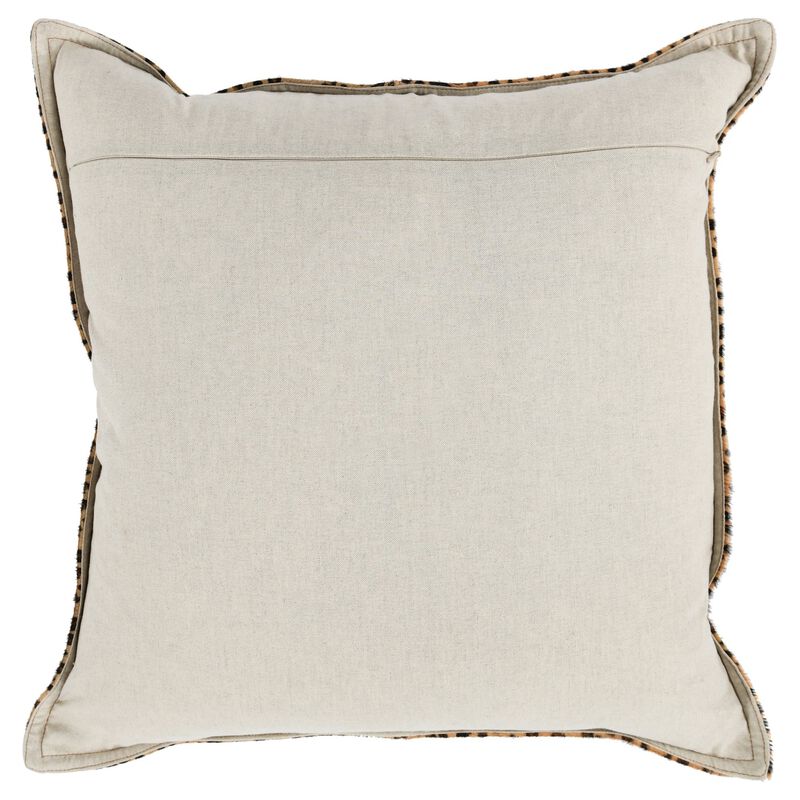 20 x 20 Leather Accent Throw Pillow, Leopard Print Beige Black, Down Insert-Benzara
