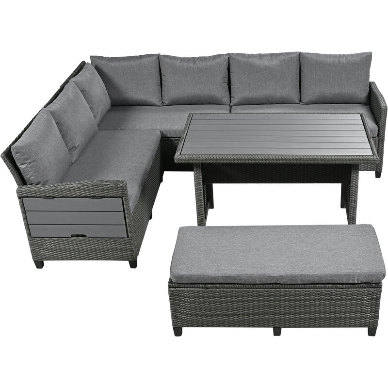 Merax Outdoor Patio Rattan Sectional Sofa Table Bench Set