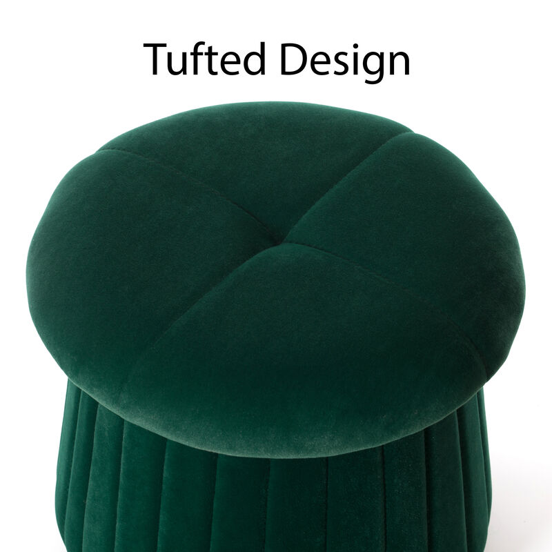 Modern Tufted Velvet Mushroom Shape Storage Ottoman Storage Stool Trunk, Red