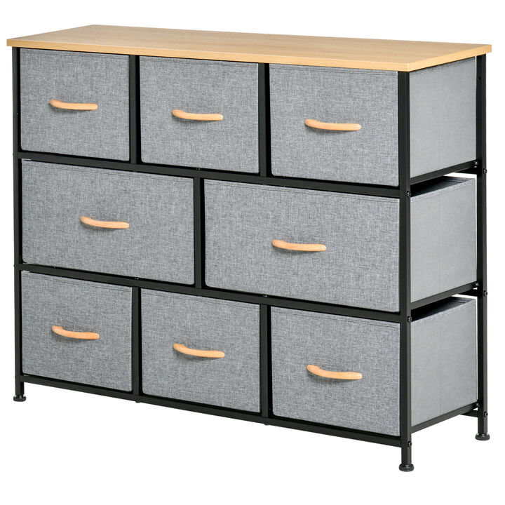 HOMCOM 8-Drawer Dresser, 3-Tier Fabric Chest of Drawers, Storage Tower Organizer Unit with Steel Frame for Bedroom, Hallway, Light Grey