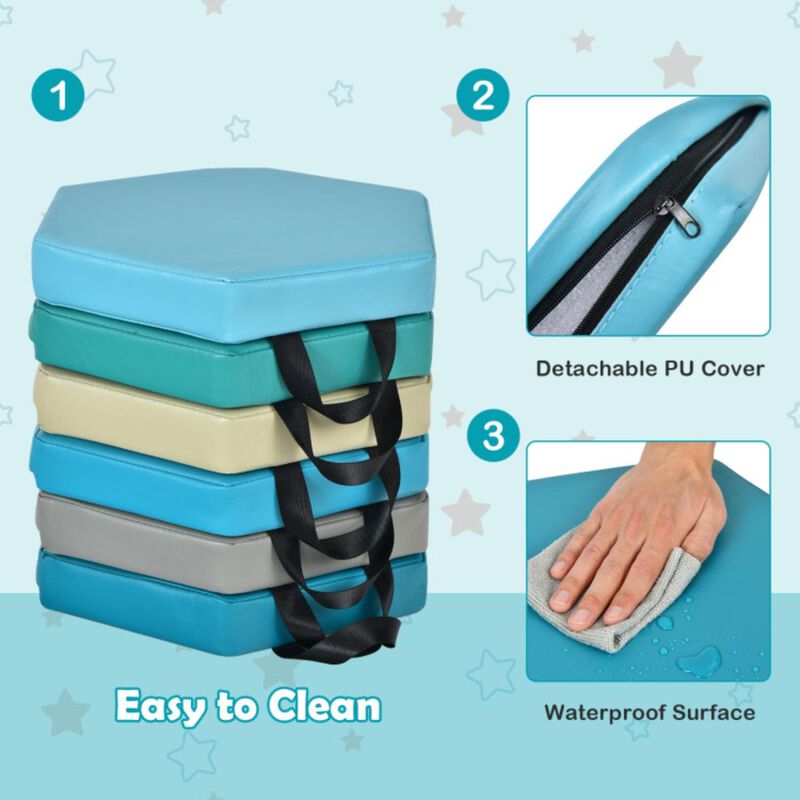 Hivvago 6 Pieces Multifunctional Hexagon Toddler Floor Cushions Classroom Seating with Handles