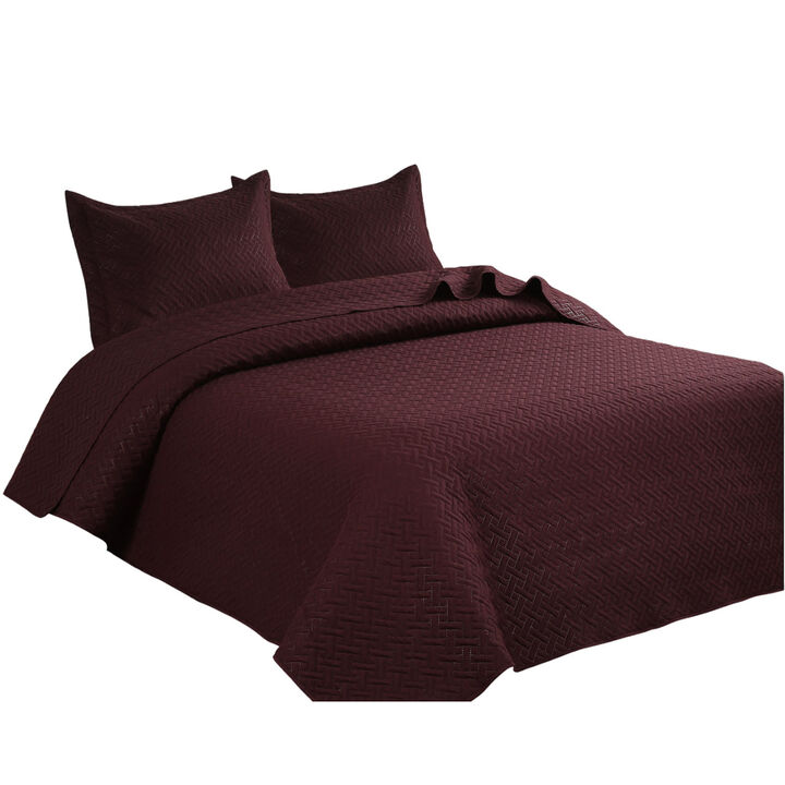Legacy Decor 3 PCS Squared Stitched Pinsonic Reversible Lightweight All Season Bedspread Quilt Coverlet Oversized, Queen Size, Navy Color
