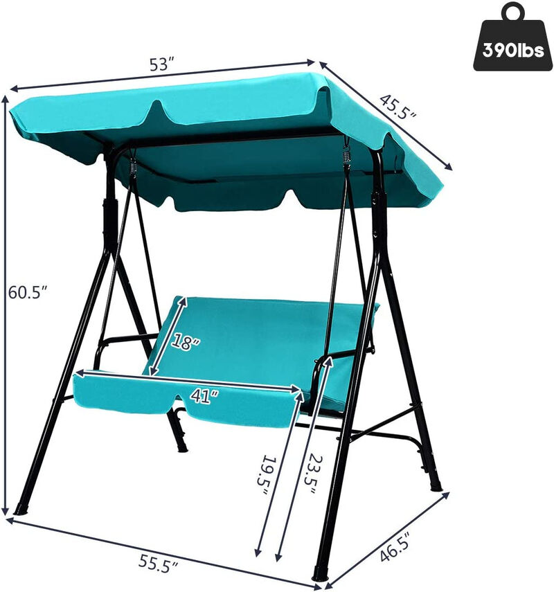 2 Person Weather Resistant Swing with Canopy for Porch Garden Backyard Lawn