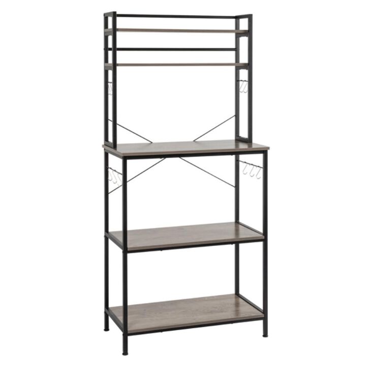 5-Tier Kitchen Bakers Rack with 10 S-Shaped Hooks Space-Saving Storage for Kitchen Organization