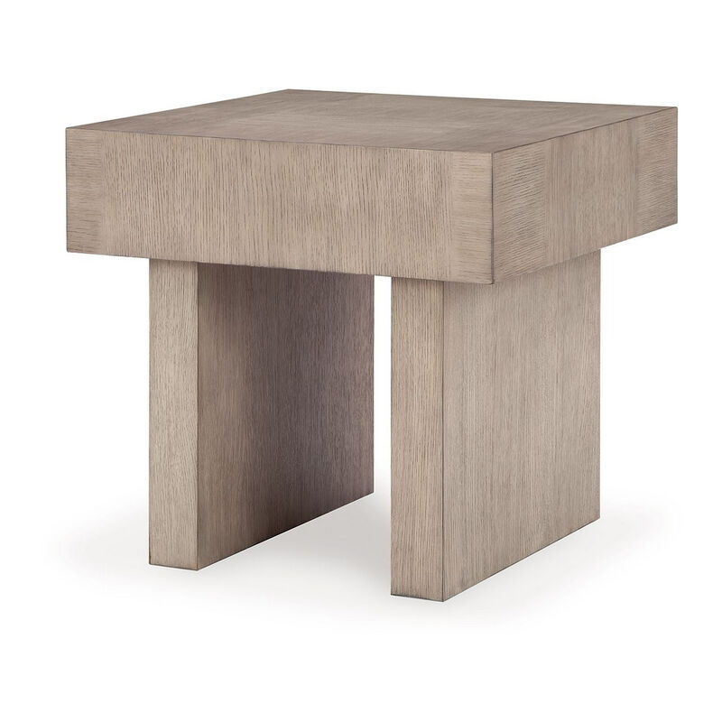 Laina Side End Table, Light Grayish Brown Hardwood, Square 26 Inch - Benzara