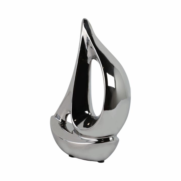 Silver Ceramic Sailboat 8"