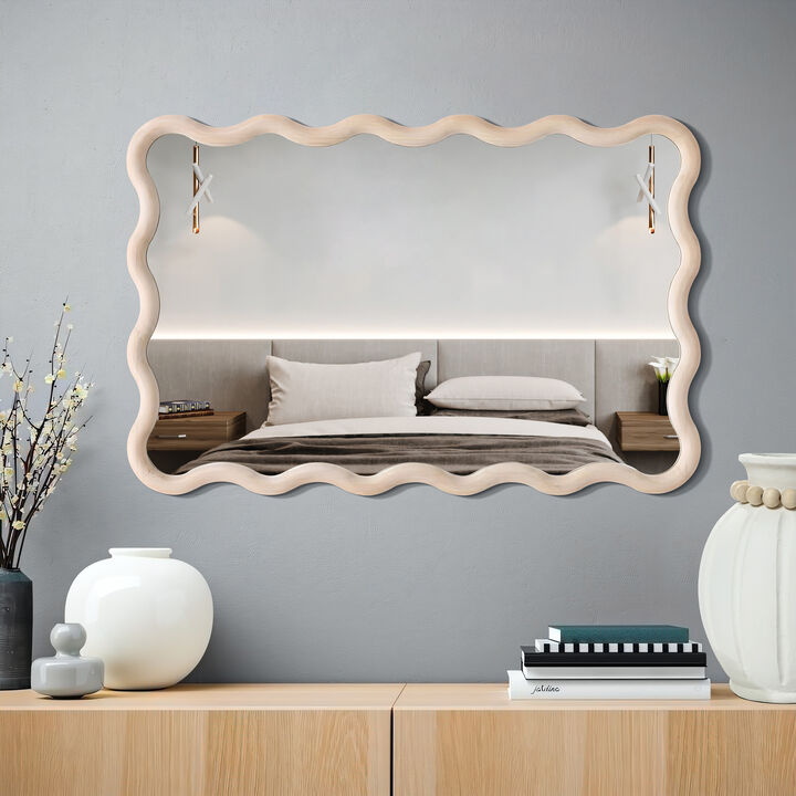 LuxenHome 39.25-Inch Tall Rectangular Natural Pine Wood Decorative Frame Accent Wall Mirror