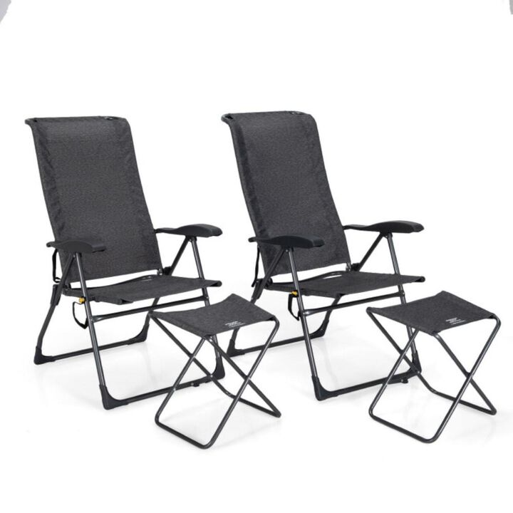 Hivvago 4 Pieces Patio Adjustable Back Folding Dining Chair Ottoman Set